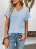 Striped Notched Short Sleeve T-Shirt