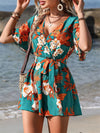 Printed Surplice Half Sleeve Tie Waist Romper