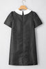 Floral Embossed Puff Sleeve Colorblock Bow Collared Mini Dress