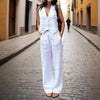 Women’s V‑Neck Button‑Front Vest & High‑Waist Pants Set by FitiqueFit