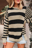 Black Stripe Drop Shoulder Sleeve Patchwork Baggy Sweater by Wild and Free Boutique