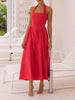 Black Ruched Halter Neck Midi Dress Sleek & Sophisticated Dress For Women by Stevvex