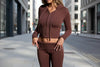 Women’s Knitted Hooded Two-Piece Set – Cardigan & High-Waisted Pants Suit by FitiqueFit