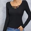 Cross‑collar long sleeve slim tee by FitiqueFit