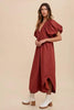 Smocked Puff Sleeve Midi Dress For Women – Feminine and Trendy Midi Dress with Smocked Detailing and Dramatic Puff Sleeves for a Sophisticated Look by Stevvex
