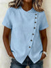 Women's Cross-Neckline Asymmetrical Hem Cotton Linen Top – Loose Fit by FitiqueFit
