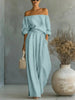 Women's Off-Shoulder Long-Sleeve Top & Wide-Leg Pants Two-Piece Set by FitiqueFit
