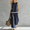 Women's Sleeveless Printed Tank Top & Wide-Leg Pants Two-Piece Set by FitiqueFit