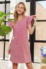 Mineral Washed V-Neck Ruffled Cap Sleeve Dress – Trendy, Comfortable, Playful, Unique Wash For Any Occasion by Stevvex