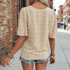Women's V-Neck Lace-Trim Swiss Dot Short-Sleeve Top – Casual Loose Fit by FitiqueFit