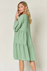 Light Green Double Take Full Size V-Neck Sleeve Tiered Dress with Pockets Elegant & Comfortable Casual Dress by Stevvex