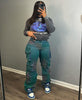 Fashion Personality Trend Multi-pocket Tie-dyed Jeans High Waist Straight Pants