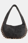 Fame Metallic Studded Faux Suede Shoulder Bag Black