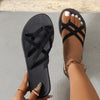 Flat Strappy Cross-Strap Beach Sandals – Black Strappy Flat Sandals by FitiqueFit