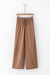 Black Drawstring Elastic Waist Casual Wide Leg Pants