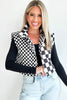 Brown Checkered Stand Collar Cropped Puffer Vest by Wild and Free Boutique