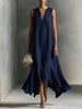 Women's Deep V-Neck Sleeveless Asymmetrical Maxi Dress – Patchwork by FitiqueFit