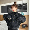 Elegance Black Denim Short Jackets For Women Loose Single Breasted Button Pockets Stylish Chic Retro Casual Streetwear For Women by Stevvex