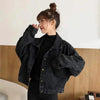 Elegance Black Denim Short Jackets For Women Loose Single Breasted Button Pockets Stylish Chic Retro Casual Streetwear For Women by Stevvex