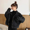 Elegance Black Denim Short Jackets For Women Loose Single Breasted Button Pockets Stylish Chic Retro Casual Streetwear For Women by Stevvex