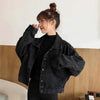 Elegance Black Denim Short Jackets For Women Loose Single Breasted Button Pockets Stylish Chic Retro Casual Streetwear For Women by Stevvex