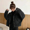 Elegance Black Denim Short Jackets For Women Loose Single Breasted Button Pockets Stylish Chic Retro Casual Streetwear For Women by Stevvex