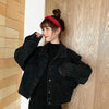 Elegance Black Denim Short Jackets For Women Loose Single Breasted Button Pockets Stylish Chic Retro Casual Streetwear For Women by Stevvex