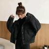 Elegance Black Denim Short Jackets For Women Loose Single Breasted Button Pockets Stylish Chic Retro Casual Streetwear For Women by Stevvex