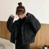 Elegance Black Denim Short Jackets For Women Loose Single Breasted Button Pockets Stylish Chic Retro Casual Streetwear For Women by Stevvex