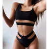 Elegant Black 2 Piece Bikini Push Up Swimwear Women's Neck Cut Out Front Lace Up Back High Cut Bikini Set Women Swimsuits Bathing Suit Comfortable Swimming Suit For Women by Stevvex