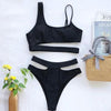Elegant Black 2 Piece Bikini Push Up Swimwear Women's Neck Cut Out Front Lace Up Back High Cut Bikini Set Women Swimsuits Bathing Suit Comfortable Swimming Suit For Women by Stevvex