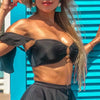 Elegant Black High Waist Bikinis Set Off Shoulder Ruffled Summer Spring Swimwear Female Push Up Bathing Suit Women Ring Swimsuit Bikini Bathing Suits With Beach Skirt by Stevvex
