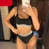Elegant Black High Waist Swimwear Bikini Women's Swimsuits Push Up Shiny Splicing Bikinis High Cut Bathing Suits Women Bikini Set Push Up High Waist Swimsuit Two Piece Bathing Suit For Girls by Stevvex