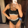 Elegant Black High Waist Swimwear Bikini Women's Swimsuits Push Up Shiny Splicing Bikinis High Cut Bathing Suits Women Bikini Set Push Up High Waist Swimsuit Two Piece Bathing Suit For Girls by Stevvex