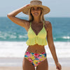 Elegant Black High Waist Two Pieces Bikini Set Women Two Pieces Bathing Suits Ruffled High Waist Bikini Set Swimsuit Female Women Beachwear Swimwear Bather Bathing Suit For Vacation by Stevvex