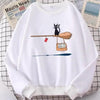 Elegant Cute Cat Print Sweatshirts Women Casual Crewneck Sportswear Fleece Warm Fleece Sweatshirt Loose Autumn Clothes Casual Women's Printed Hooded Sweatshirt Loose Tunic Blouse Top Utility Pockets Ladies Sweatshirts by Stevvex