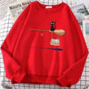 Elegant Cute Cat Print Sweatshirts Women Casual Crewneck Sportswear Fleece Warm Fleece Sweatshirt Loose Autumn Clothes Casual Women's Printed Hooded Sweatshirt Loose Tunic Blouse Top Utility Pockets Ladies Sweatshirts by Stevvex