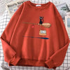 Elegant Cute Cat Print Sweatshirts Women Casual Crewneck Sportswear Fleece Warm Fleece Sweatshirt Loose Autumn Clothes Casual Women's Printed Hooded Sweatshirt Loose Tunic Blouse Top Utility Pockets Ladies Sweatshirts by Stevvex