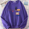 Elegant Cute Cat Print Sweatshirts Women Casual Crewneck Sportswear Fleece Warm Fleece Sweatshirt Loose Autumn Clothes Casual Women's Printed Hooded Sweatshirt Loose Tunic Blouse Top Utility Pockets Ladies Sweatshirts by Stevvex