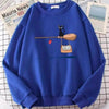 Elegant Cute Cat Print Sweatshirts Women Casual Crewneck Sportswear Fleece Warm Fleece Sweatshirt Loose Autumn Clothes Casual Women's Printed Hooded Sweatshirt Loose Tunic Blouse Top Utility Pockets Ladies Sweatshirts by Stevvex
