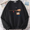 Elegant Cute Cat Print Sweatshirts Women Casual Crewneck Sportswear Fleece Warm Fleece Sweatshirt Loose Autumn Clothes Casual Women's Printed Hooded Sweatshirt Loose Tunic Blouse Top Utility Pockets Ladies Sweatshirts by Stevvex