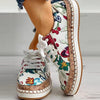 Elegant Floral Womens Sneakers Printed Lace Up Flat Shoes Fashion Round Toe Shoes Women Casual Sneakers Comfortable Tennis Shoes For Walking by Stevvex