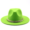 Elegant Green Fedora Hats Women Men Fedora Hats Wide Brim Fedora Hat Summer Chain Band Jazz Hats Winter Autumn Gentleman Outdoor Hat by Stevvex