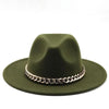 Elegant Green Fedora Hats Women Men Fedora Hats Wide Brim Fedora Hat Summer Chain Band Jazz Hats Winter Autumn Gentleman Outdoor Hat by Stevvex