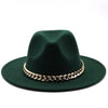 Elegant Green Fedora Hats Women Men Fedora Hats Wide Brim Fedora Hat Summer Chain Band Jazz Hats Winter Autumn Gentleman Outdoor Hat by Stevvex