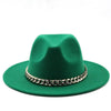 Elegant Green Fedora Hats Women Men Fedora Hats Wide Brim Fedora Hat Summer Chain Band Jazz Hats Winter Autumn Gentleman Outdoor Hat by Stevvex