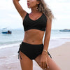 Elegant High Waist Bikini Set Push Up Swimwear Women Swimsuits New Black Bathing Suit Twist Women's High Waist Bikini Twist Front Tie Back 2 Piece Lace Up Summer Swimsuits by Stevvex