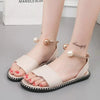 Elegant White Women Fashion Sandals Solid Round Toe Pearl Buckle Casual Sandals Shoes New Summer Outdoor Non-slip Flip Flop Dressy Sandals Cute Round Toe Strappy Wedding Shoes by Stevvex
