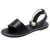 Elegant White Women Fashion Sandals Solid Round Toe Pearl Buckle Casual Sandals Shoes New Summer Outdoor Non-slip Flip Flop Dressy Sandals Cute Round Toe Strappy Wedding Shoes by Stevvex