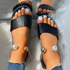 Elegant White Women Fashion Sandals Solid Round Toe Pearl Buckle Casual Sandals Shoes New Summer Outdoor Non-slip Flip Flop Dressy Sandals Cute Round Toe Strappy Wedding Shoes by Stevvex